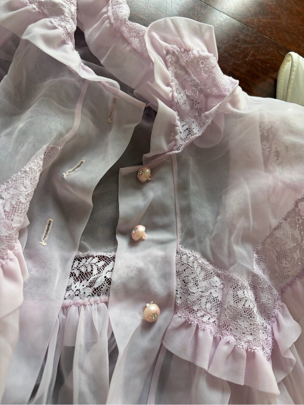 Sheer Vintage Lavender and Ivory nightgown and robe - Picture 2 of 7